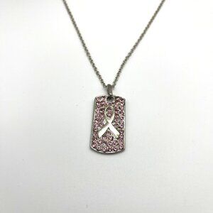 Cookie Lee Genuine Crystal Necklace Pink Ribbon Pendant Cancer Awareness Adj NEW